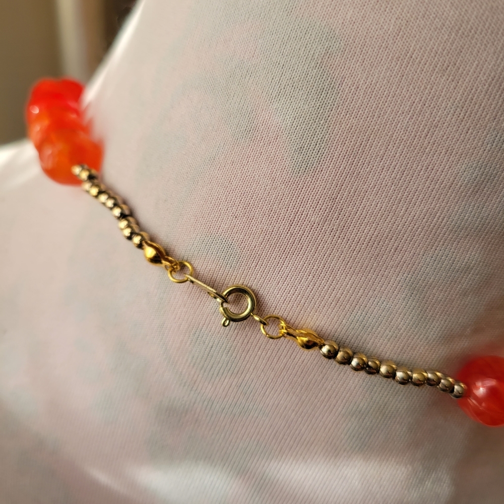 Vintage necklace orange beads gold tone autumn fall - Picture 8 of 8